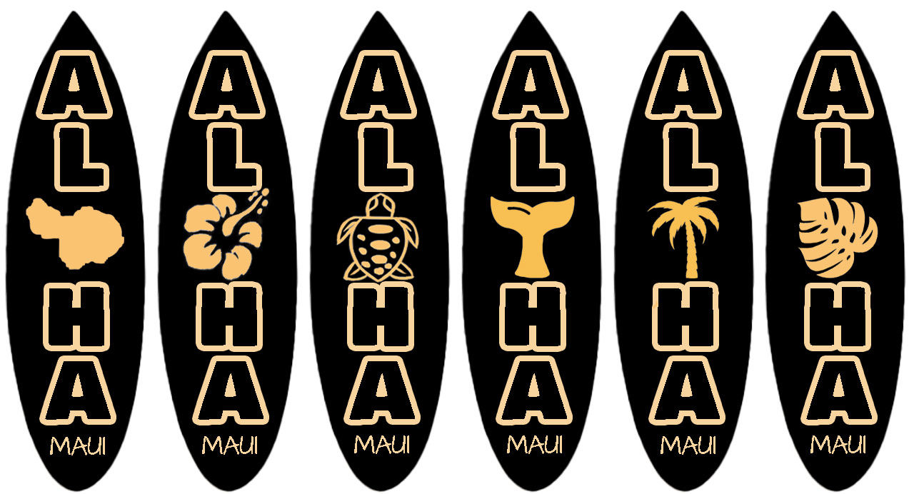 "Maui" Assorted Black Wood Carved Surfboard Magnets